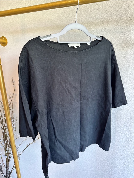 Vince Tops - Vince Black Relaxed Short Sleeve Linen Blend Tee